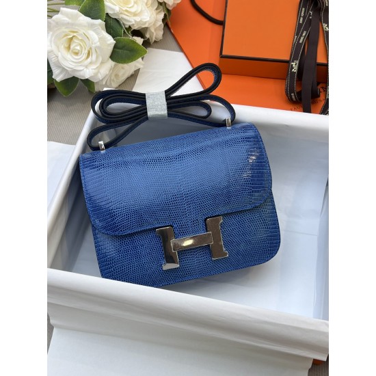 Constance Kang Kang 19cm Hcp imported top lizard skin Izmir blue silver buckle counter synchronization handmade beeswax thread sewing pure steel hardware in stock