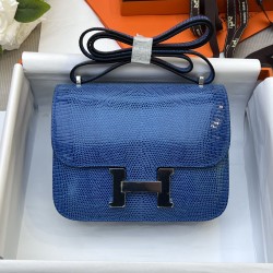 Constance Kang Kang 19cm Hcp imported top lizard skin Izmir blue silver buckle counter synchronization handmade beeswax thread sewing pure steel hardware in stock