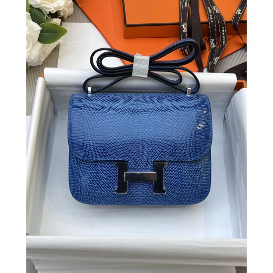 Constance Kang Kang 19cm Hcp imported top lizard skin Izmir blue silver buckle counter synchronization handmade beeswax thread sewing pure steel hardware in stock