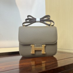 In stock KK19 Elephant Gray French Haas Leather Factory epsom leather Kang Kang 19cm full hand-stitched waxed thread Full steel hardware Lined sheepskin