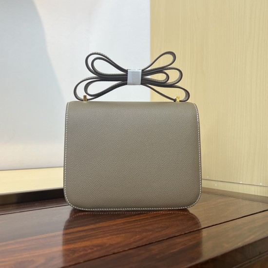 In stock KK19 Elephant Gray French Haas Leather Factory epsom leather Kang Kang 19cm full hand-stitched waxed thread Full steel hardware Lined sheepskin