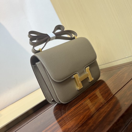 In stock KK19 Elephant Gray French Haas Leather Factory epsom leather Kang Kang 19cm full hand-stitched waxed thread Full steel hardware Lined sheepskin