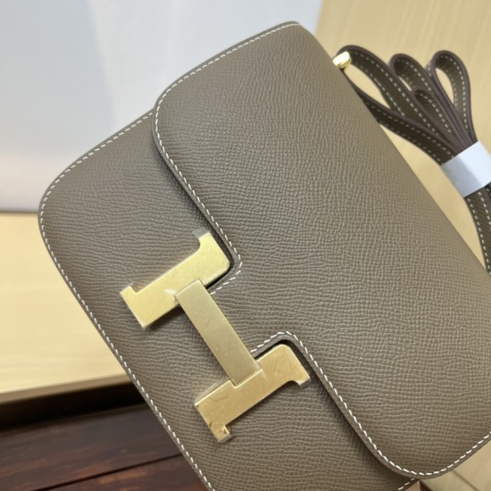 In stock KK19 Elephant Gray French Haas Leather Factory epsom leather Kang Kang 19cm full hand-stitched waxed thread Full steel hardware Lined sheepskin
