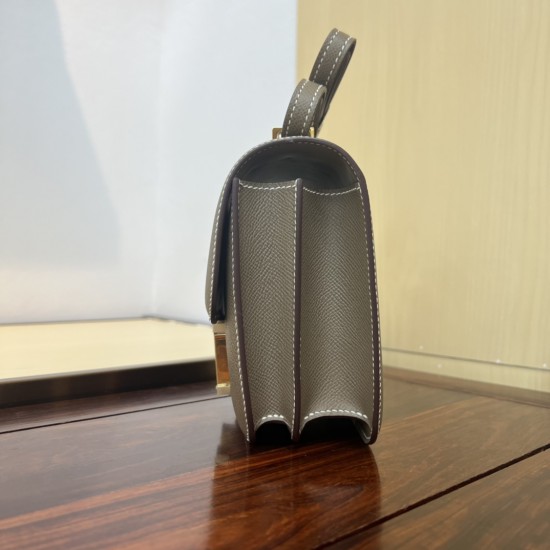 In stock KK19 Elephant Gray French Haas Leather Factory epsom leather Kang Kang 19cm full hand-stitched waxed thread Full steel hardware Lined sheepskin