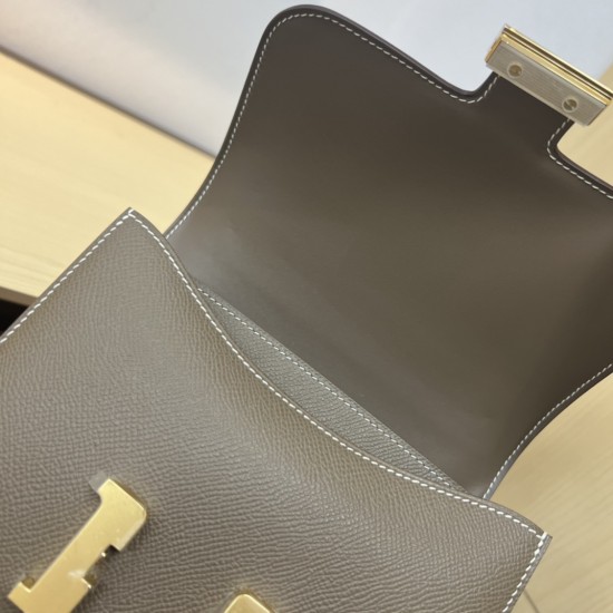 In stock KK19 Elephant Gray French Haas Leather Factory epsom leather Kang Kang 19cm full hand-stitched waxed thread Full steel hardware Lined sheepskin