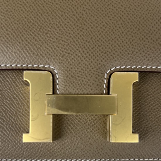 HERMES Constance Stewardess Bag New with Mirror 19 Kang Kang Elephant Gray Gold Buckle High-end Quality Epsom Cowhide Leather Handmade Waxed Thread Shoulder Crossbody Bag Mini Size 19154cm In stock Lot 700