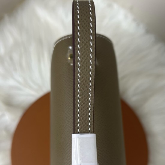 HERMES Constance Stewardess Bag New with Mirror 19 Kang Kang Elephant Gray Gold Buckle High-end Quality Epsom Cowhide Leather Handmade Waxed Thread Shoulder Crossbody Bag Mini Size 19154cm In stock Lot 700