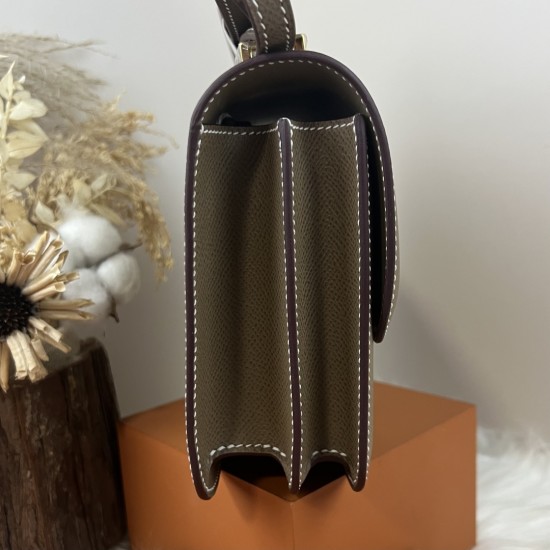 HERMES Constance Stewardess Bag New with Mirror 19 Kang Kang Elephant Gray Gold Buckle High-end Quality Epsom Cowhide Leather Handmade Waxed Thread Shoulder Crossbody Bag Mini Size 19154cm In stock Lot 700