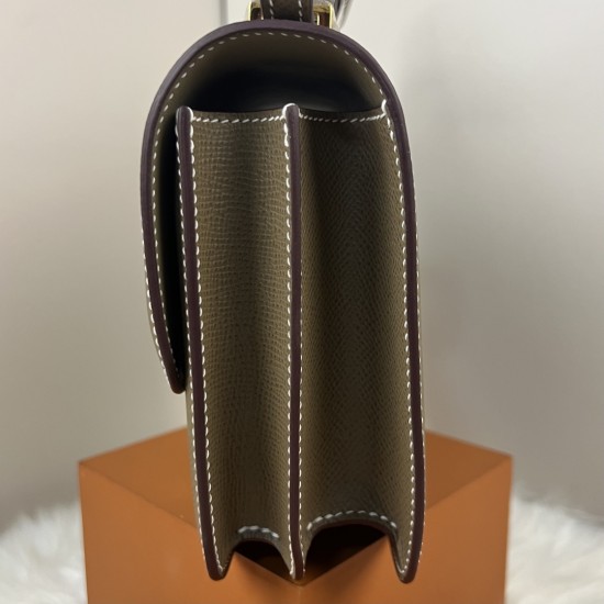 HERMES Constance Stewardess Bag New with Mirror 19 Kang Kang Elephant Gray Gold Buckle High-end Quality Epsom Cowhide Leather Handmade Waxed Thread Shoulder Crossbody Bag Mini Size 19154cm In stock Lot 700