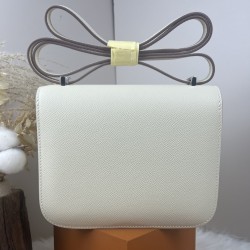 HERMES Constance Stewardess Bag New with Mirror 19 Kang Kang Milkshake White Silver Buckle High-end Quality Epsom Cowhide Leather Handmade Waxed Thread Shoulder Crossbody Mini Size 19154cm In stock Lot 700