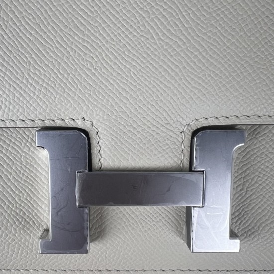 HERMES Constance Stewardess Bag New with Mirror 19 Kang Kang Milkshake White Silver Buckle High-end Quality Epsom Cowhide Leather Handmade Waxed Thread Shoulder Crossbody Mini Size 19154cm In stock Lot 700
