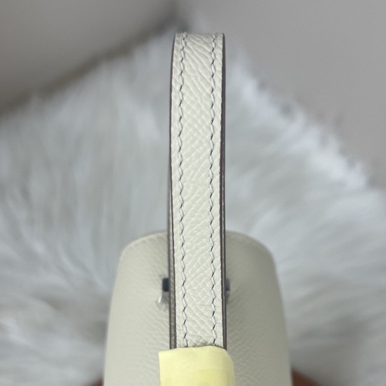 HERMES Constance Stewardess Bag New with Mirror 19 Kang Kang Milkshake White Silver Buckle High-end Quality Epsom Cowhide Leather Handmade Waxed Thread Shoulder Crossbody Mini Size 19154cm In stock Lot 700