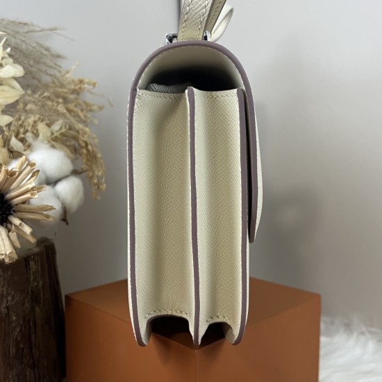 HERMES Constance Stewardess Bag New with Mirror 19 Kang Kang Milkshake White Silver Buckle High-end Quality Epsom Cowhide Leather Handmade Waxed Thread Shoulder Crossbody Mini Size 19154cm In stock Lot 700