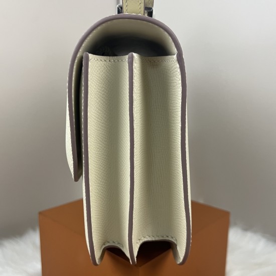 HERMES Constance Stewardess Bag New with Mirror 19 Kang Kang Milkshake White Silver Buckle High-end Quality Epsom Cowhide Leather Handmade Waxed Thread Shoulder Crossbody Mini Size 19154cm In stock Lot 700