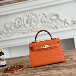 Kylie II mini color orange imported epsom leather semi-handmade hand-stitched waxed thread size 19cm Lot of 680