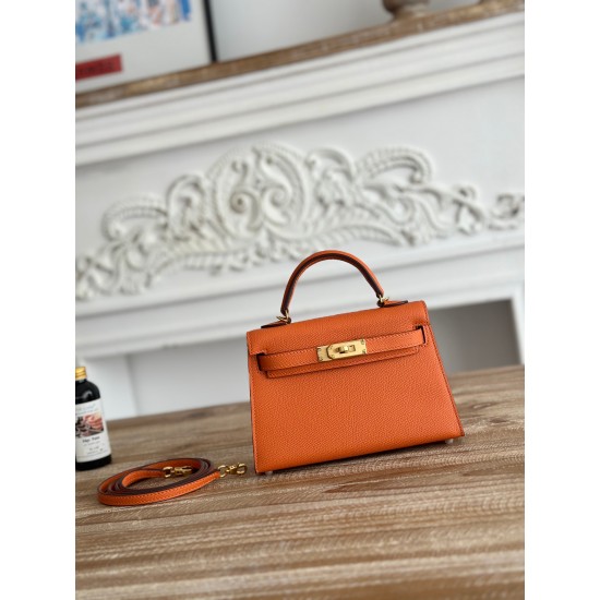 Kylie II mini color orange imported epsom leather semi-handmade hand-stitched waxed thread size 19cm Lot of 680