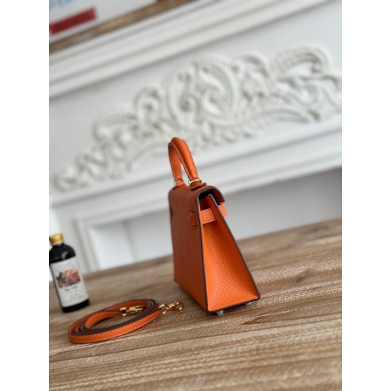 Kylie II mini color orange imported epsom leather semi-handmade hand-stitched waxed thread size 19cm Lot of 680