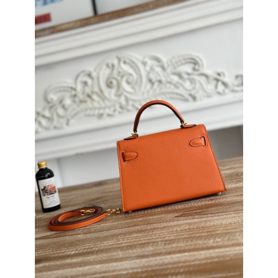 Kylie II mini color orange imported epsom leather semi-handmade hand-stitched waxed thread size 19cm Lot of 680
