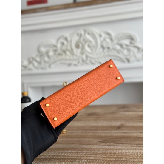 Kylie II mini color orange imported epsom leather semi-handmade hand-stitched waxed thread size 19cm Lot of 680