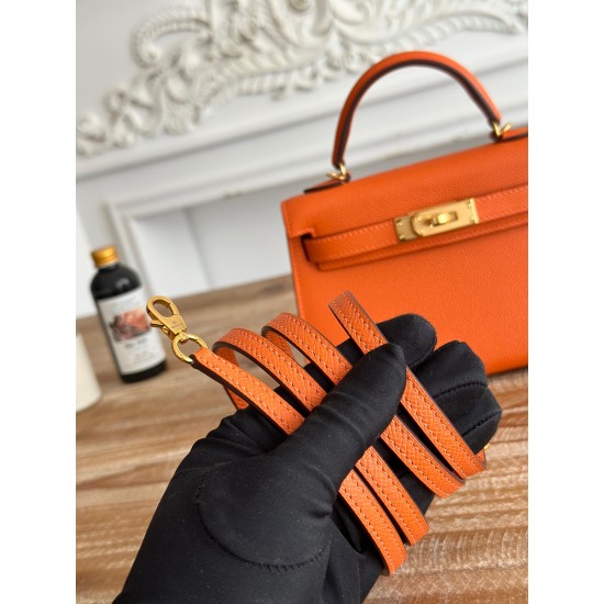 Kylie II mini color orange imported epsom leather semi-handmade hand-stitched waxed thread size 19cm Lot of 680