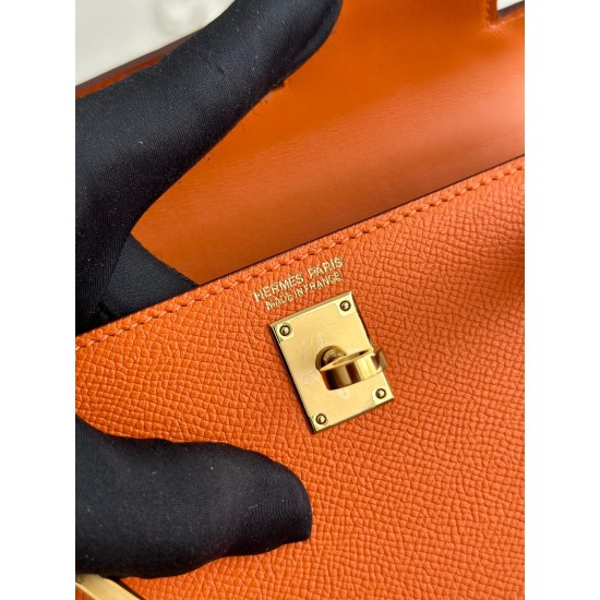 Kylie II mini color orange imported epsom leather semi-handmade hand-stitched waxed thread size 19cm Lot of 680