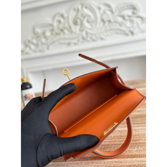 Kylie II mini color orange imported epsom leather semi-handmade hand-stitched waxed thread size 19cm Lot of 680
