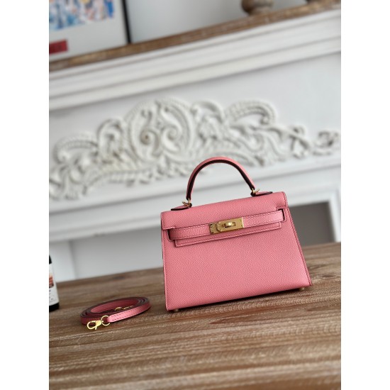 Kylie II mini color milkshake powder imported epsom leather semi-handmade hand-stitched waxed thread size 19cm Lot of 680