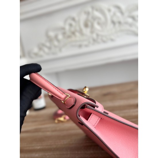 Kylie II mini color milkshake powder imported epsom leather semi-handmade hand-stitched waxed thread size 19cm Lot of 680