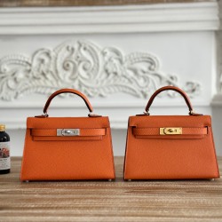 Kylie II mini color orange imported epsom leather semi-handmade hand-stitched waxed thread size 19cm Lot of 680