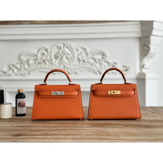 Kylie II mini color orange imported epsom leather semi-handmade hand-stitched waxed thread size 19cm Lot of 680