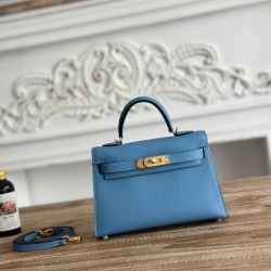 Kylie II mini color sky blue imported epsom leather semi-handmade hand-stitched waxed thread size 19cm Lot of 680