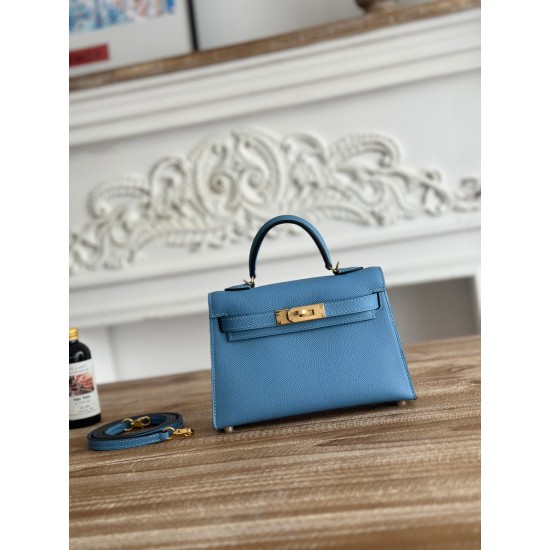 Kylie II mini color sky blue imported epsom leather semi-handmade hand-stitched waxed thread size 19cm Lot of 680