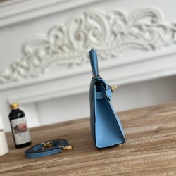 Kylie II mini color sky blue imported epsom leather semi-handmade hand-stitched waxed thread size 19cm Lot of 680