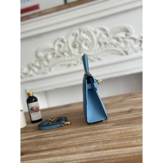 Kylie II mini color sky blue imported epsom leather semi-handmade hand-stitched waxed thread size 19cm Lot of 680