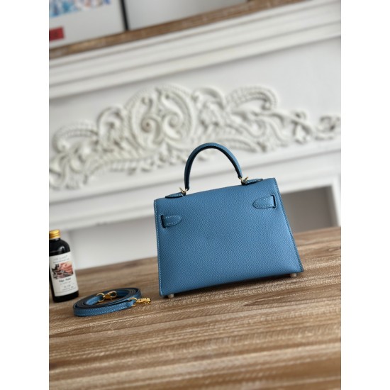 Kylie II mini color sky blue imported epsom leather semi-handmade hand-stitched waxed thread size 19cm Lot of 680