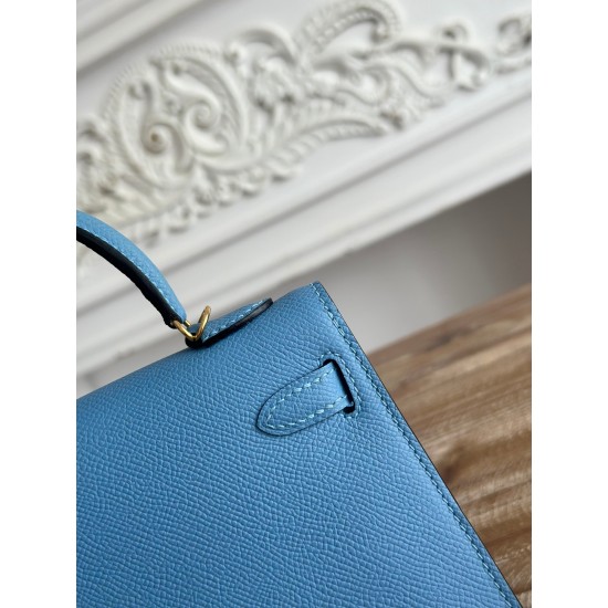 Kylie II mini color sky blue imported epsom leather semi-handmade hand-stitched waxed thread size 19cm Lot of 680
