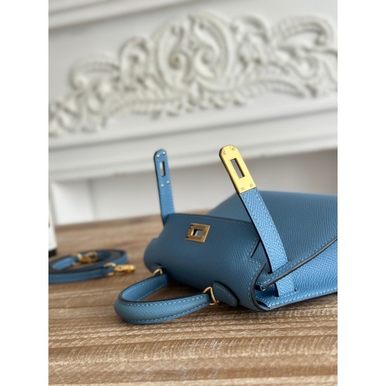 Kylie II mini color sky blue imported epsom leather semi-handmade hand-stitched waxed thread size 19cm Lot of 680