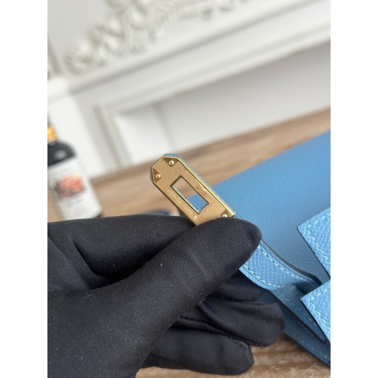 Kylie II mini color sky blue imported epsom leather semi-handmade hand-stitched waxed thread size 19cm Lot of 680