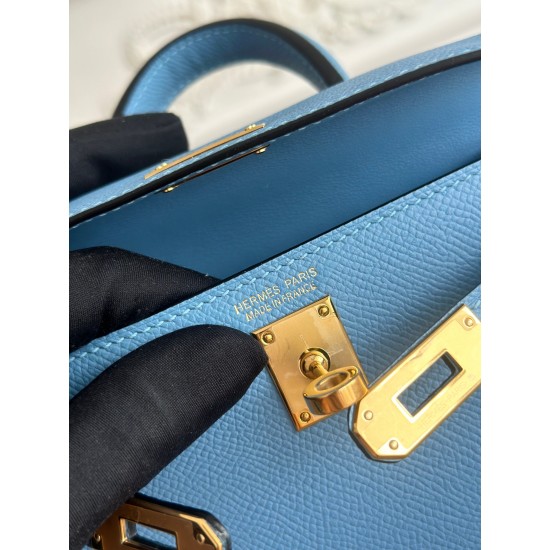 Kylie II mini color sky blue imported epsom leather semi-handmade hand-stitched waxed thread size 19cm Lot of 680