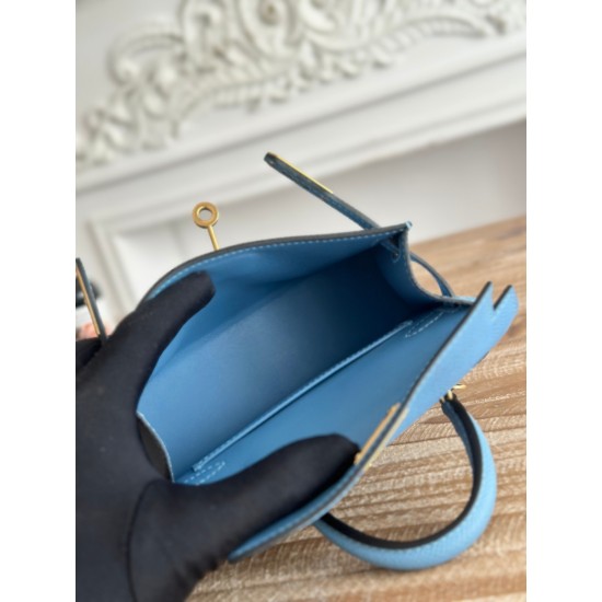 Kylie II mini color sky blue imported epsom leather semi-handmade hand-stitched waxed thread size 19cm Lot of 680