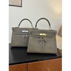 Kelly lakis kelly 2832 two sizes gold and silver buckle double zipper pocket design is also too chic ah swift leather half hand waxed stitching all stainless steel hardware subtle glossy feeling hand carry or shoulder carry is very elegant daily commuting