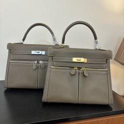 Kelly lakis kelly 2832 two sizes gold and silver buckle double zipper pocket design is also too chic ah swift leather half hand waxed stitching all stainless steel hardware subtle glossy feeling hand carry or shoulder carry is very elegant daily commuting