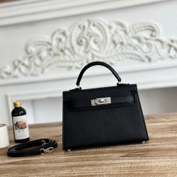 Kylie II mini color black imported epsom leather silver buckle semi handmade hand stitched waxed thread size 19cm Lot of 680