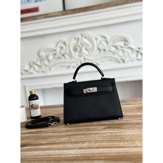 Kylie II mini color black imported epsom leather silver buckle semi handmade hand stitched waxed thread size 19cm Lot of 680