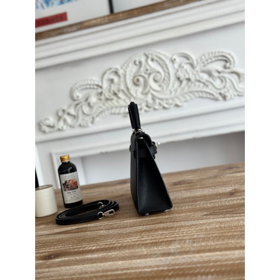 Kylie II mini color black imported epsom leather silver buckle semi handmade hand stitched waxed thread size 19cm Lot of 680