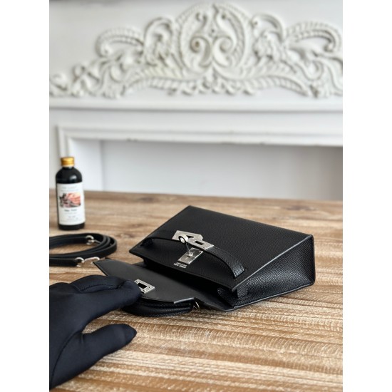 Kylie II mini color black imported epsom leather silver buckle semi handmade hand stitched waxed thread size 19cm Lot of 680