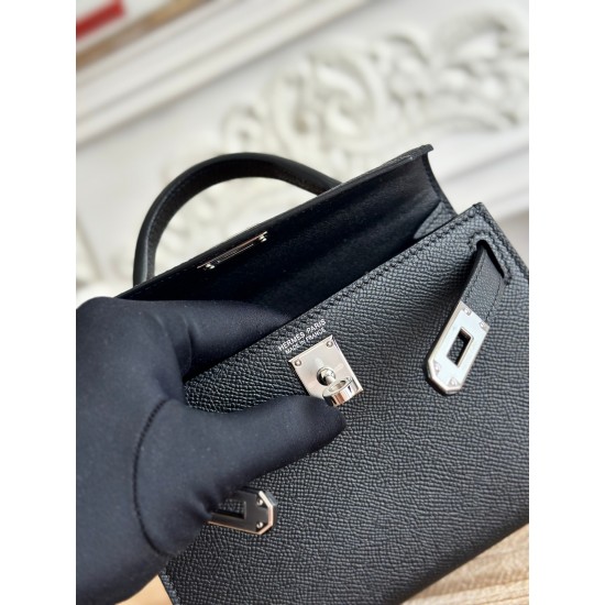 Kylie II mini color black imported epsom leather silver buckle semi handmade hand stitched waxed thread size 19cm Lot of 680