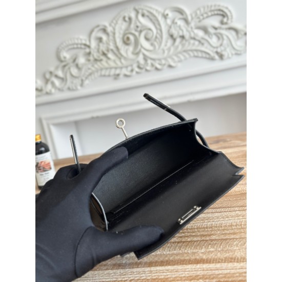 Kylie II mini color black imported epsom leather silver buckle semi handmade hand stitched waxed thread size 19cm Lot of 680