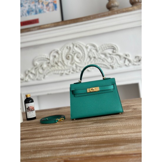 Kylie II mini color Verona green imported epsom leather semi-handmade hand-stitched waxed thread size 19cm Lot of 680