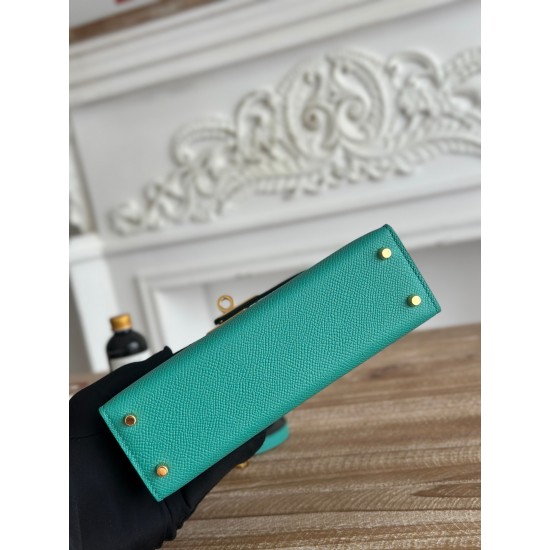 Kylie II mini color Verona green imported epsom leather semi-handmade hand-stitched waxed thread size 19cm Lot of 680